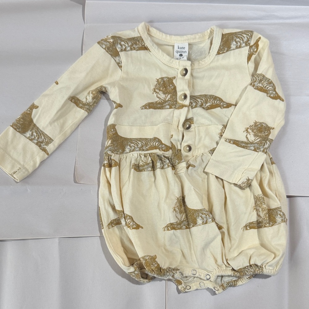 Kate Quinn Cream Romper with Brown Tiger Design size 18-24 months